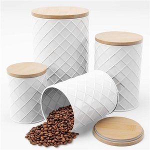 White Metal Canister Sets for Kitchen Counter, Kitchen Canisters Set of 4